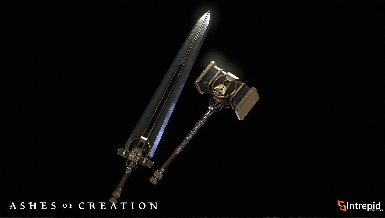 Espadón y martillo que vimos en el gameplay del tanque de ashes of creation en español de enero 2023